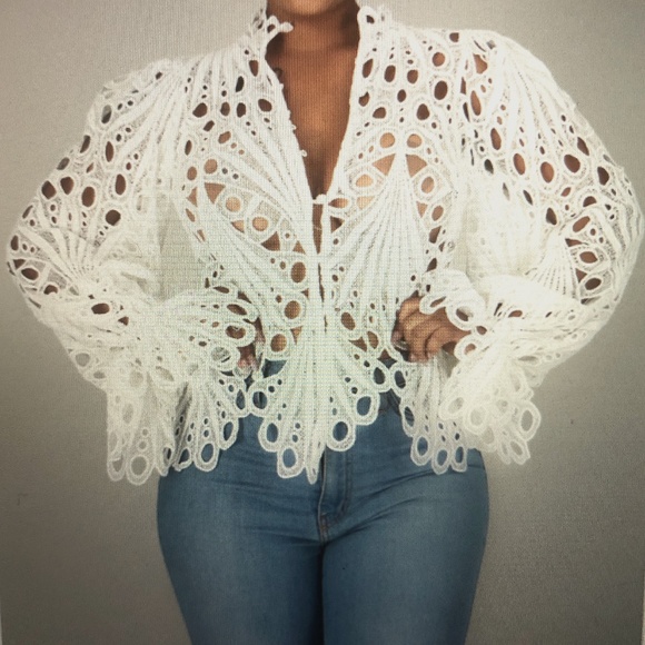 White Embroidered Lace Blouse - Picture 1 of 3